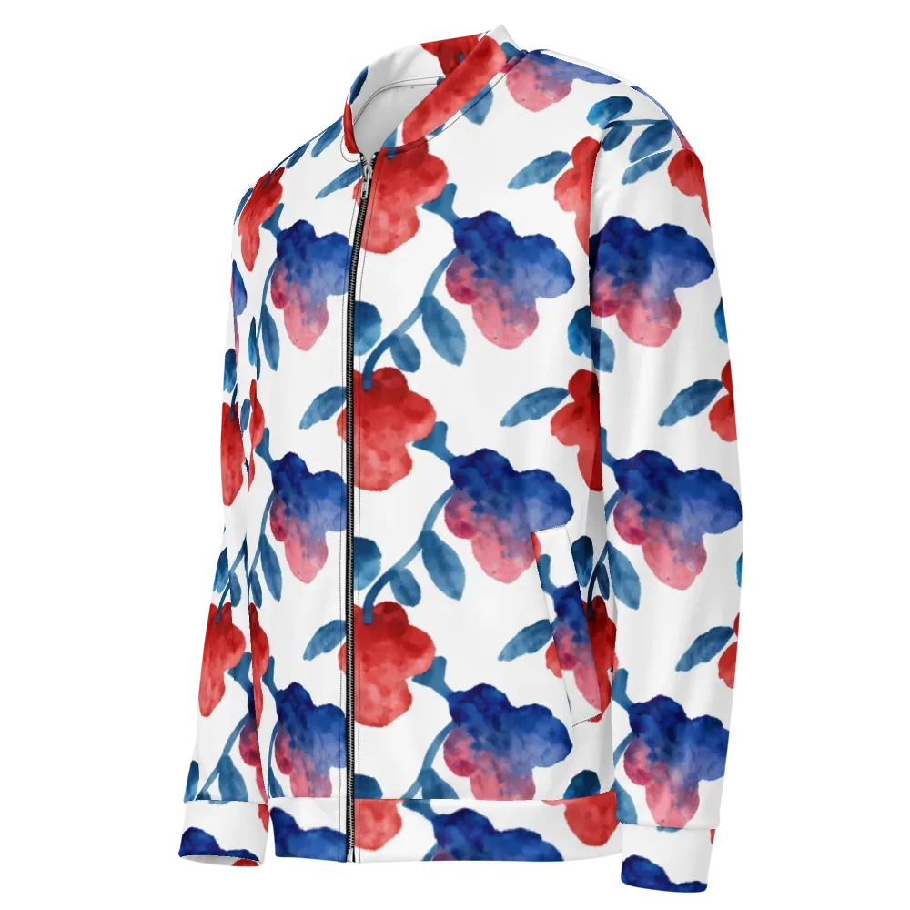 Blue Bloom Reverie on Bomber Jacket — Left Front