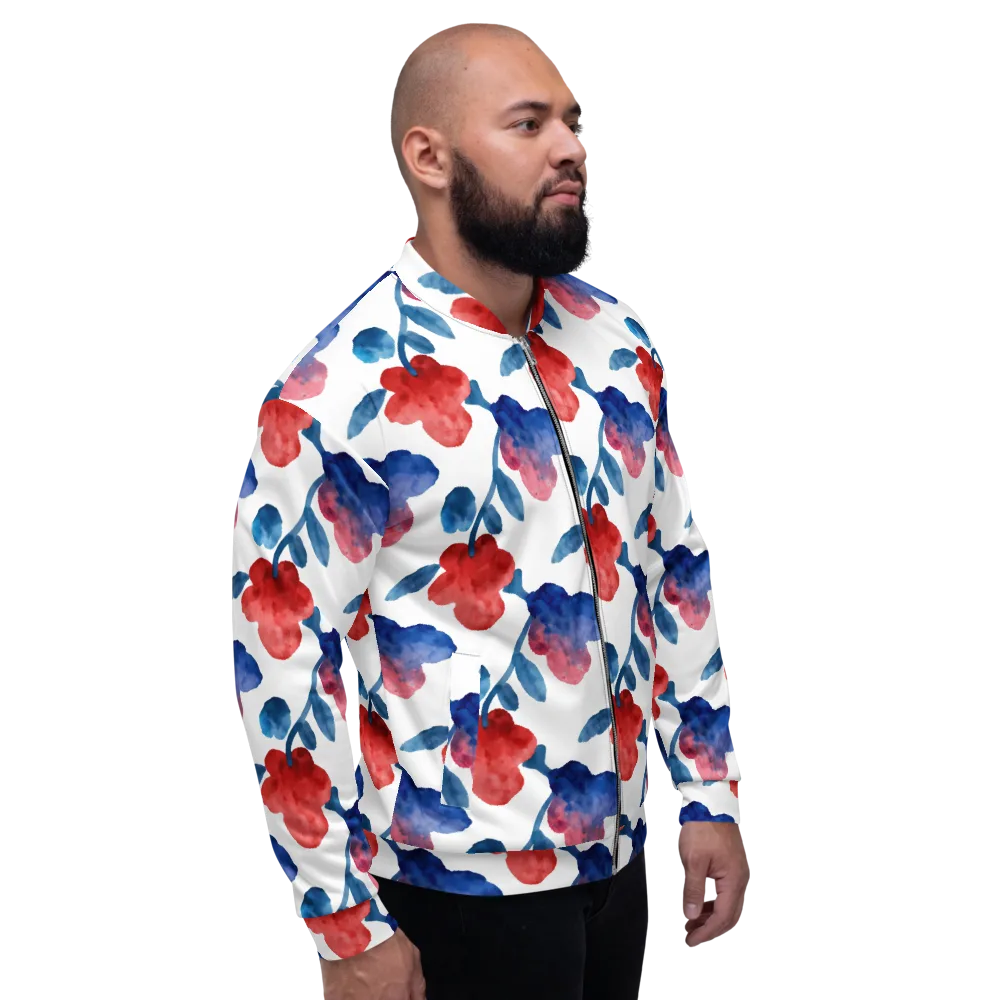 Blue Bloom Reverie on Bomber Jacket — Right