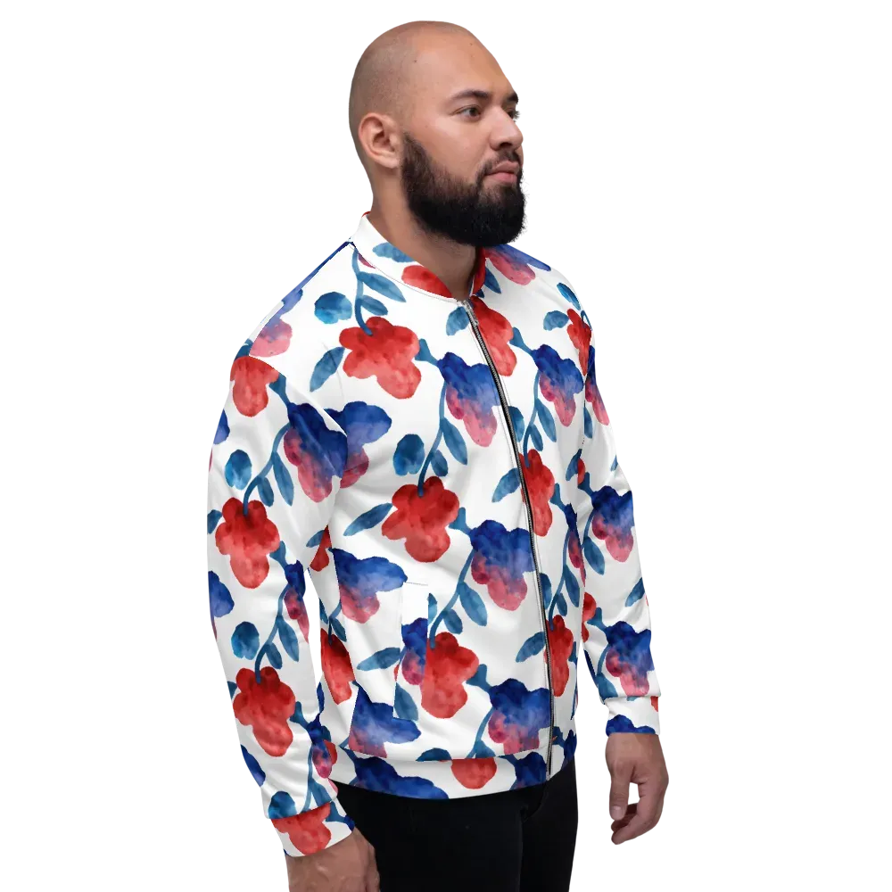 Blue Bloom Reverie on Bomber Jacket — Right
