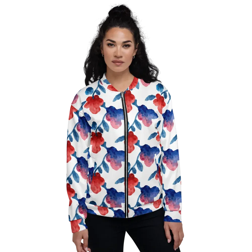 Blue Bloom Reverie on Bomber Jacket — Front