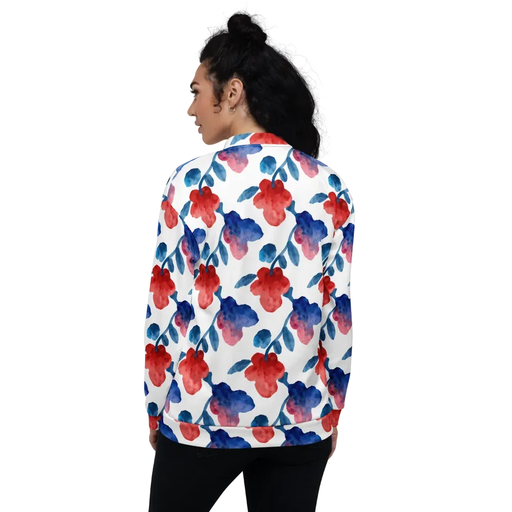 Blue Bloom Reverie on Bomber Jacket — Back