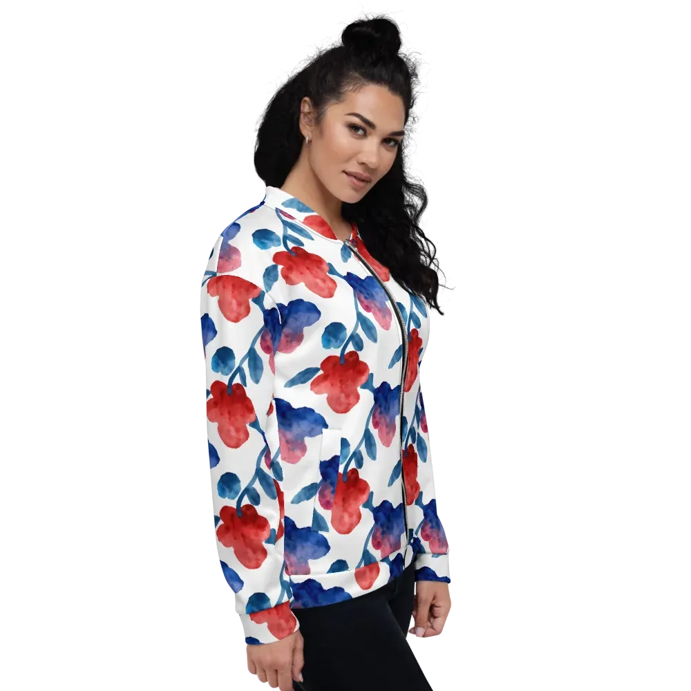 Blue Bloom Reverie on Bomber Jacket — Right
