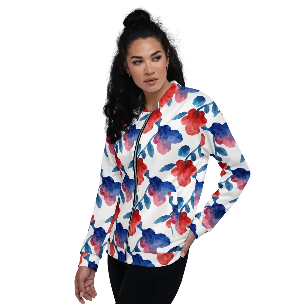 Blue Bloom Reverie on Bomber Jacket — Left