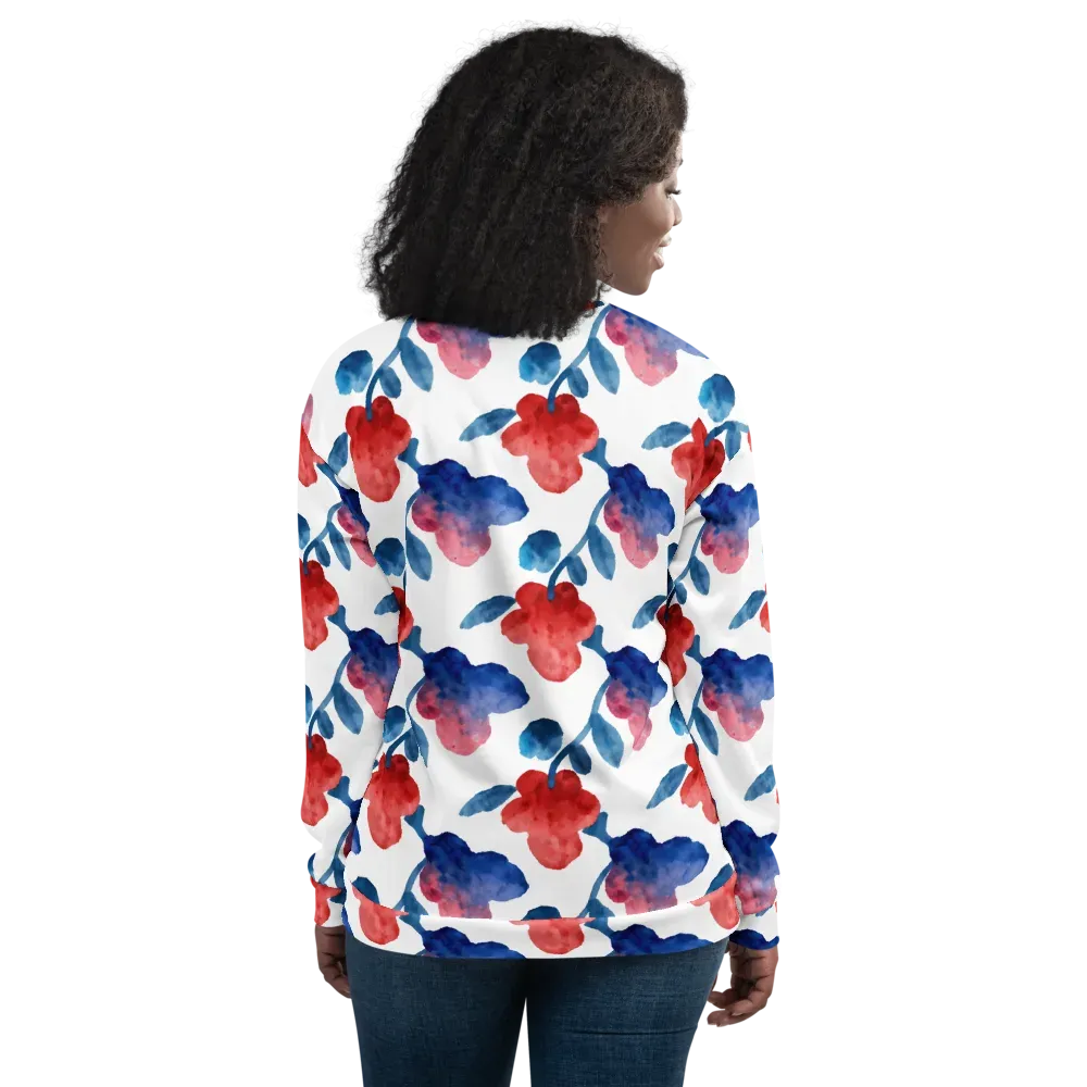 Blue Bloom Reverie on Bomber Jacket — Back
