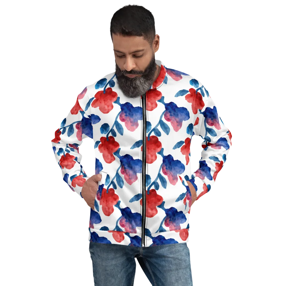 Blue Bloom Reverie on Bomber Jacket — Front