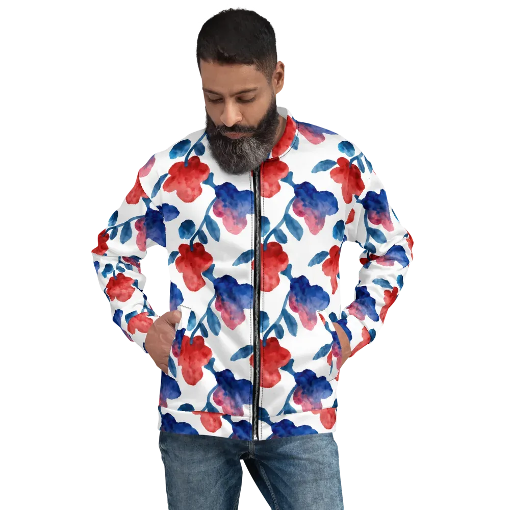 Blue Bloom Reverie on Bomber Jacket — Front