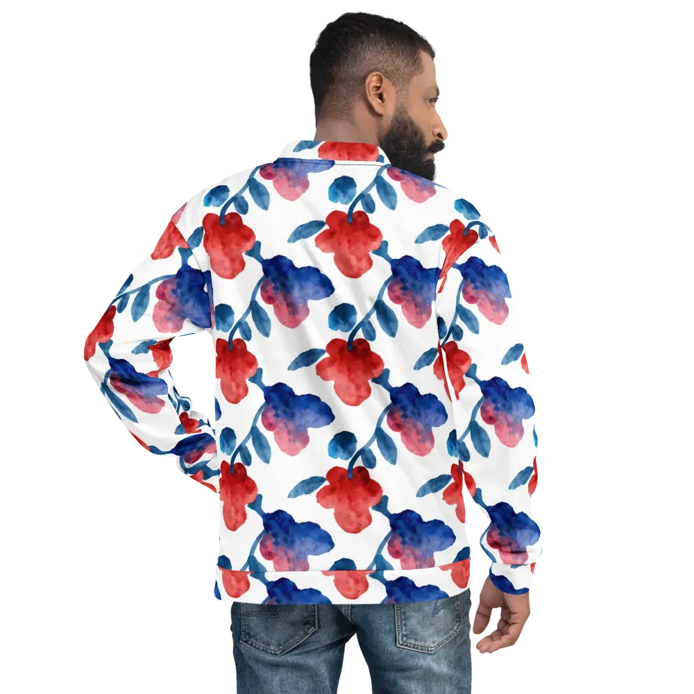 Blue Bloom Reverie on Bomber Jacket — Back