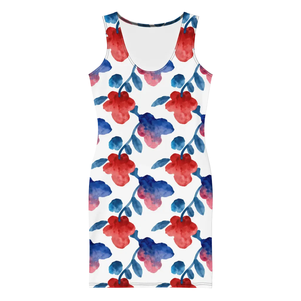 Blue Bloom Reverie on Bodycon Dress — Front