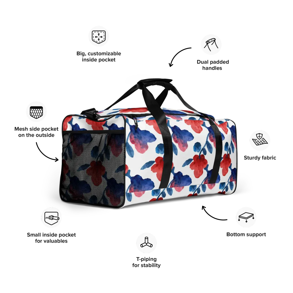 Blue Bloom Reverie on Duffle Bag — Right Front