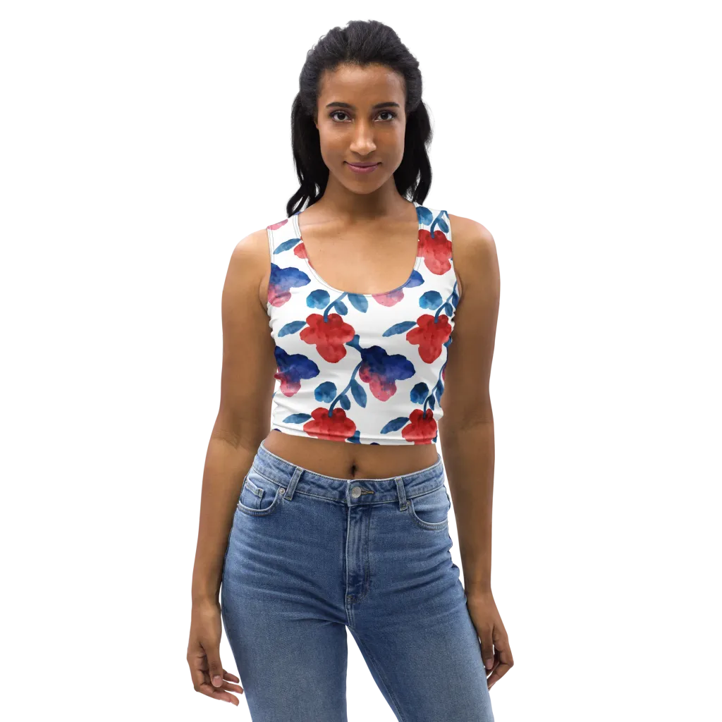 Blue Bloom Reverie on Crop Top — Front