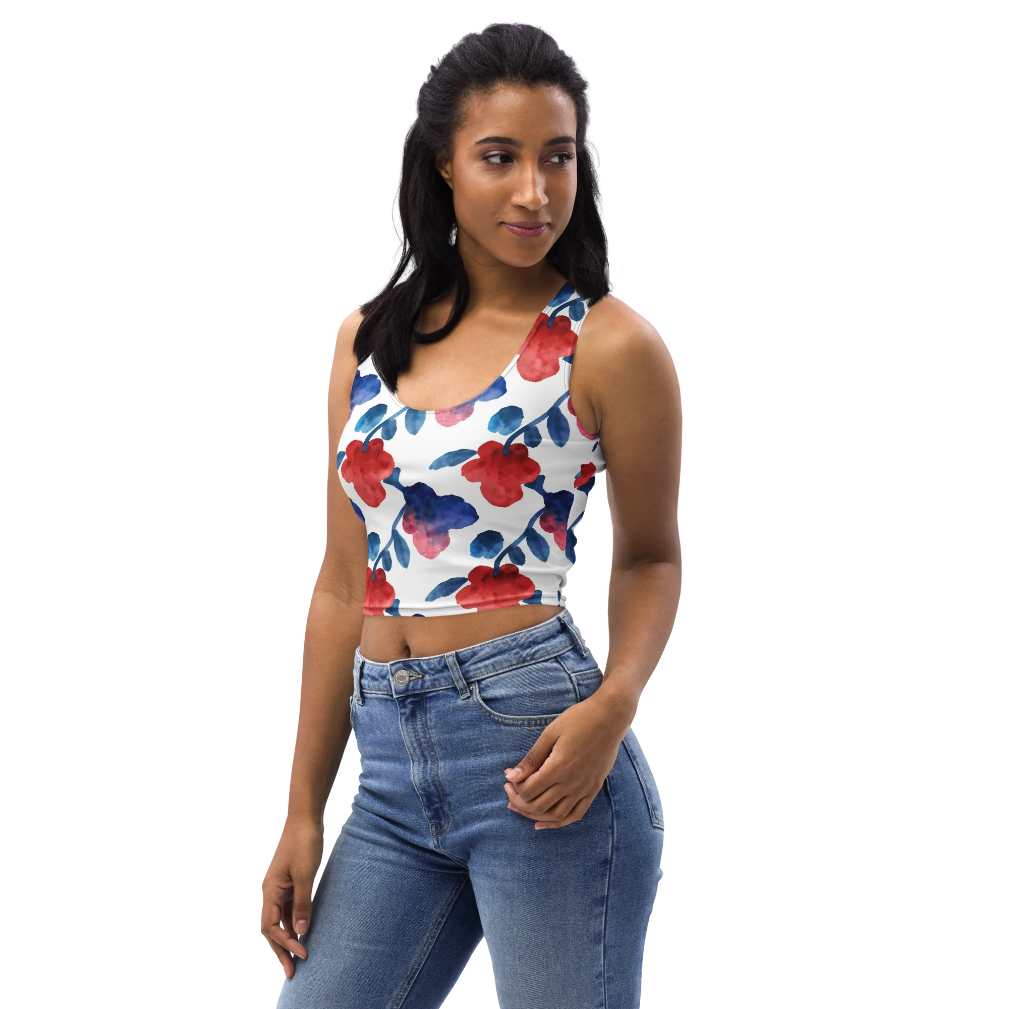 Blue Bloom Reverie on Crop Top — Left Front