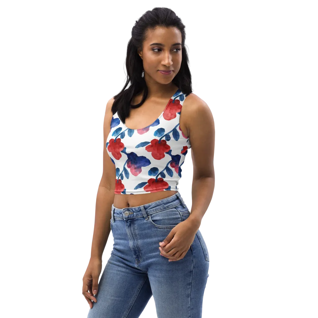 Blue Bloom Reverie on Crop Top — Left Front