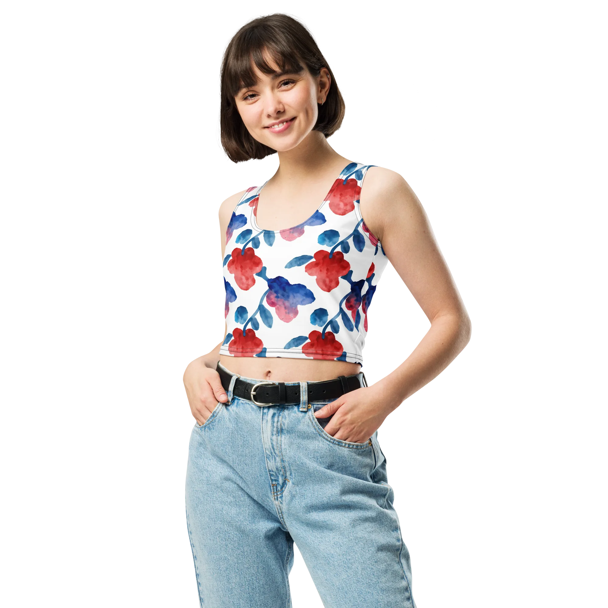 Blue Bloom Reverie on Crop Top — Front