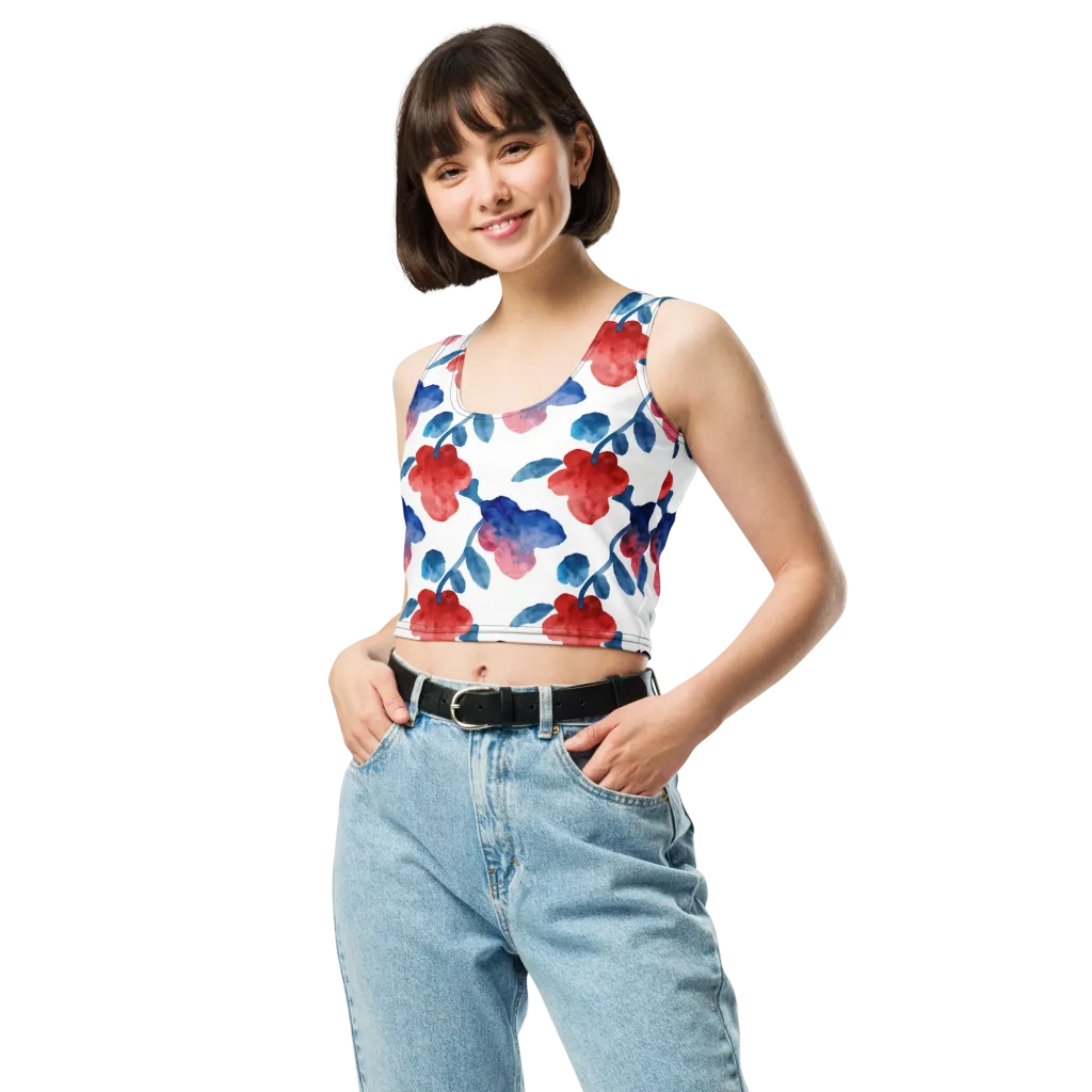 Blue Bloom Reverie on Crop Top — Front