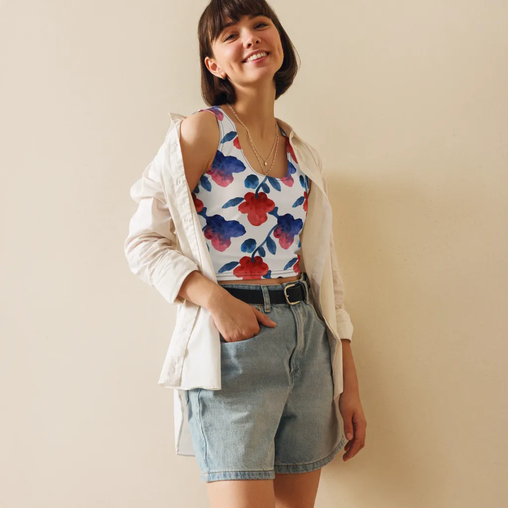 Blue Bloom Reverie on Crop Top — Front