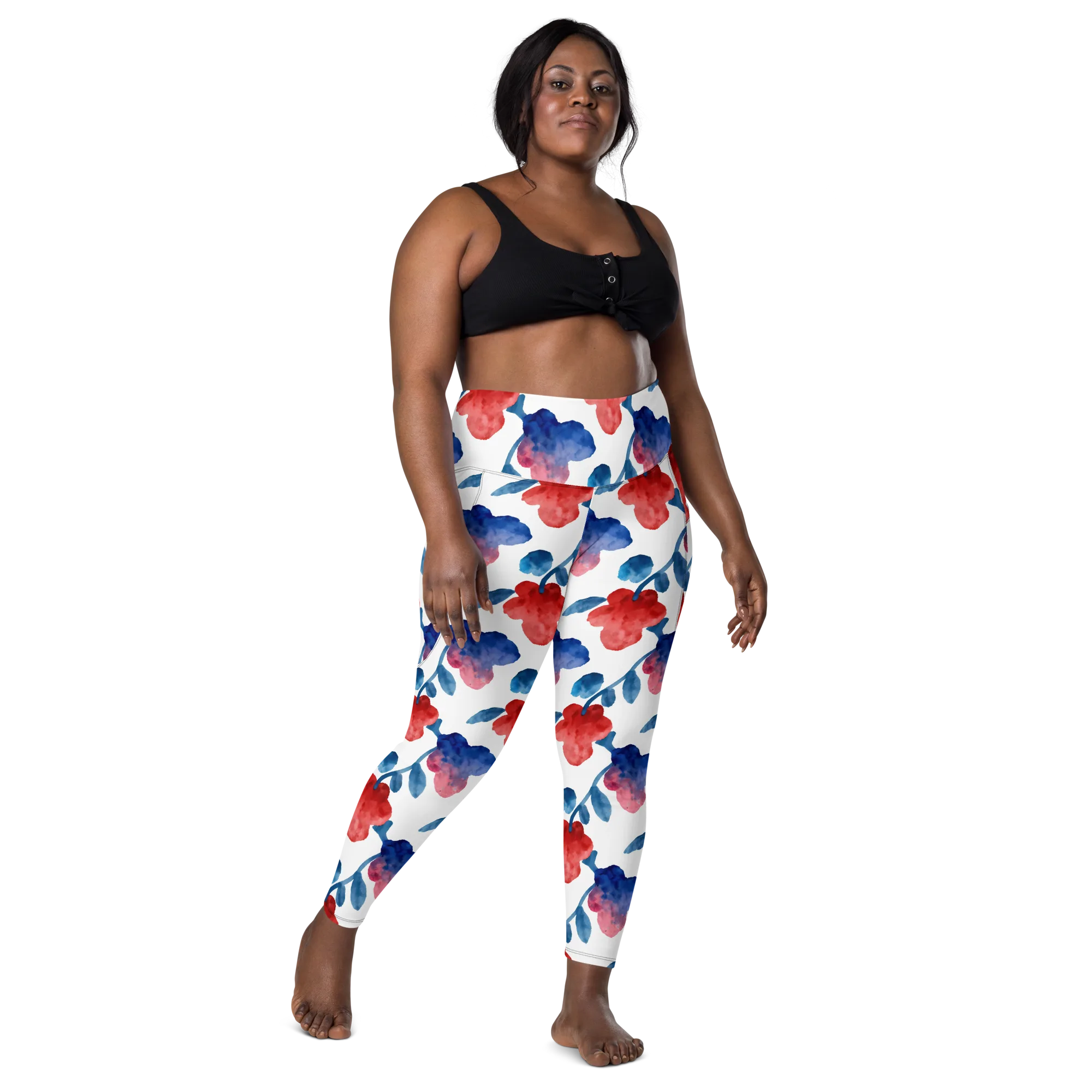 Blue Bloom Reverie on Leggings with Pockets — Front