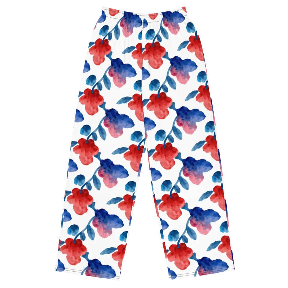 Blue Bloom Reverie on Wide-Leg Pants — Front