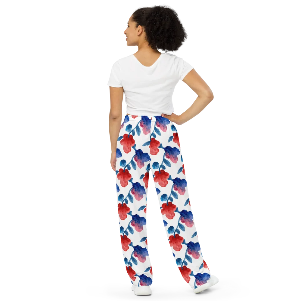 Blue Bloom Reverie on Wide-Leg Pants — Back