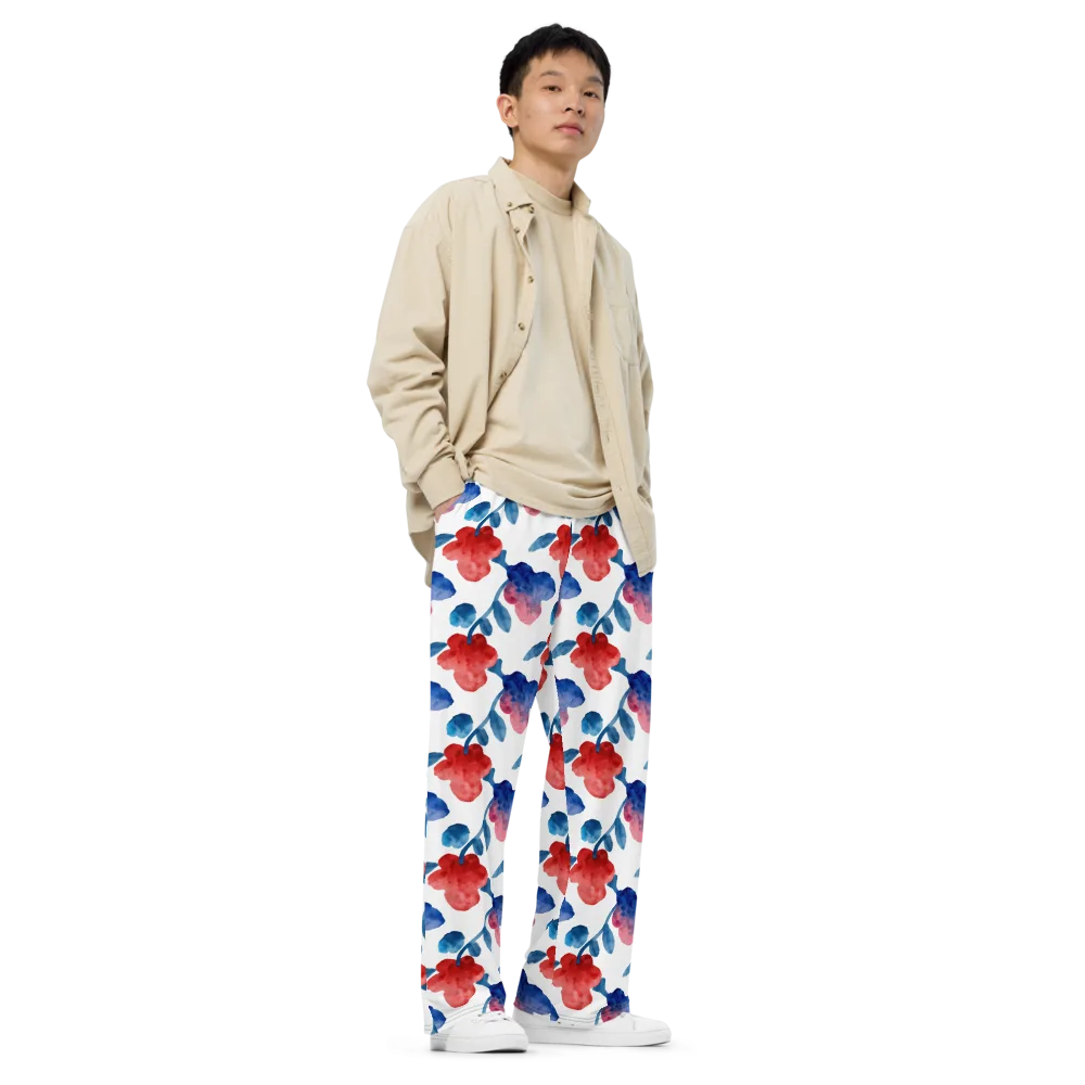 Blue Bloom Reverie on Wide-Leg Pants — Right Front