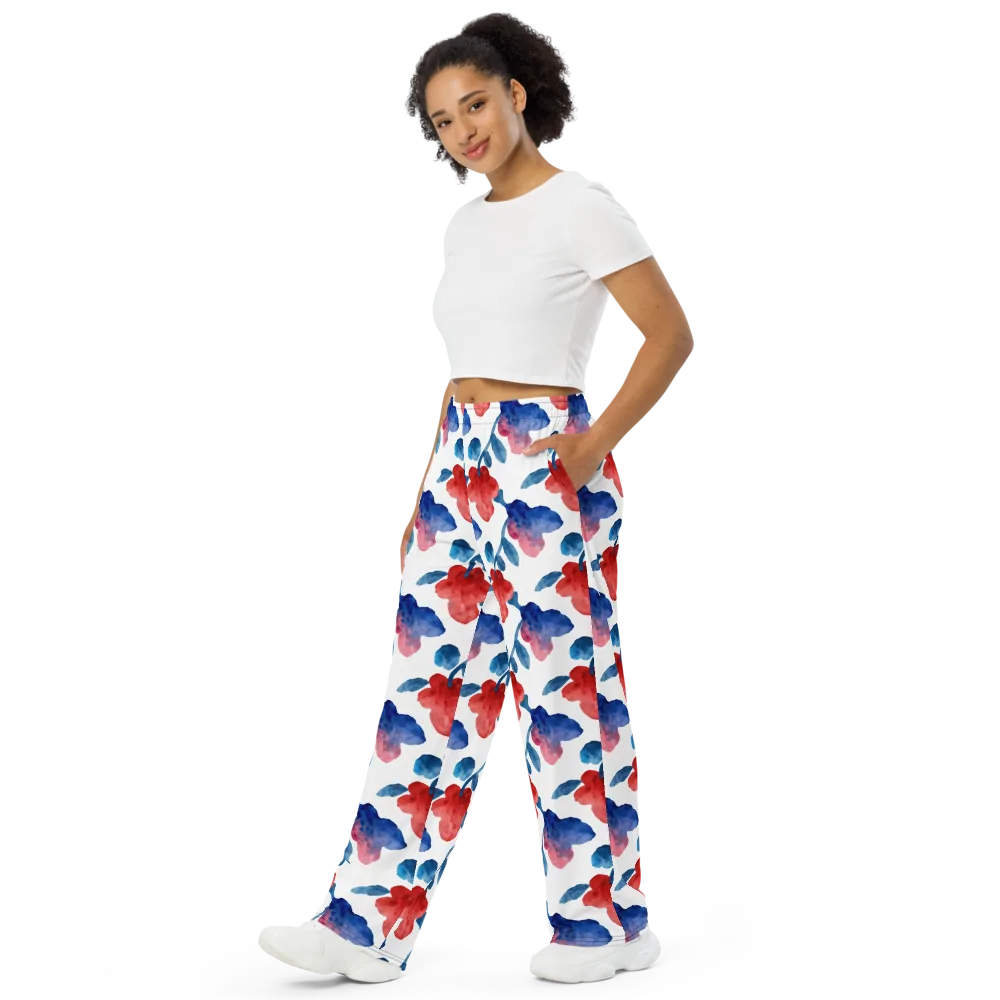 Blue Bloom Reverie on Wide-Leg Pants — Left Front