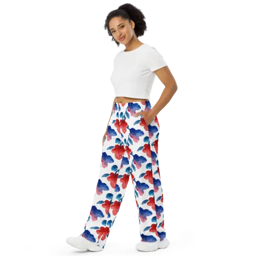 Blue Bloom Reverie on a Wide-Leg Pants