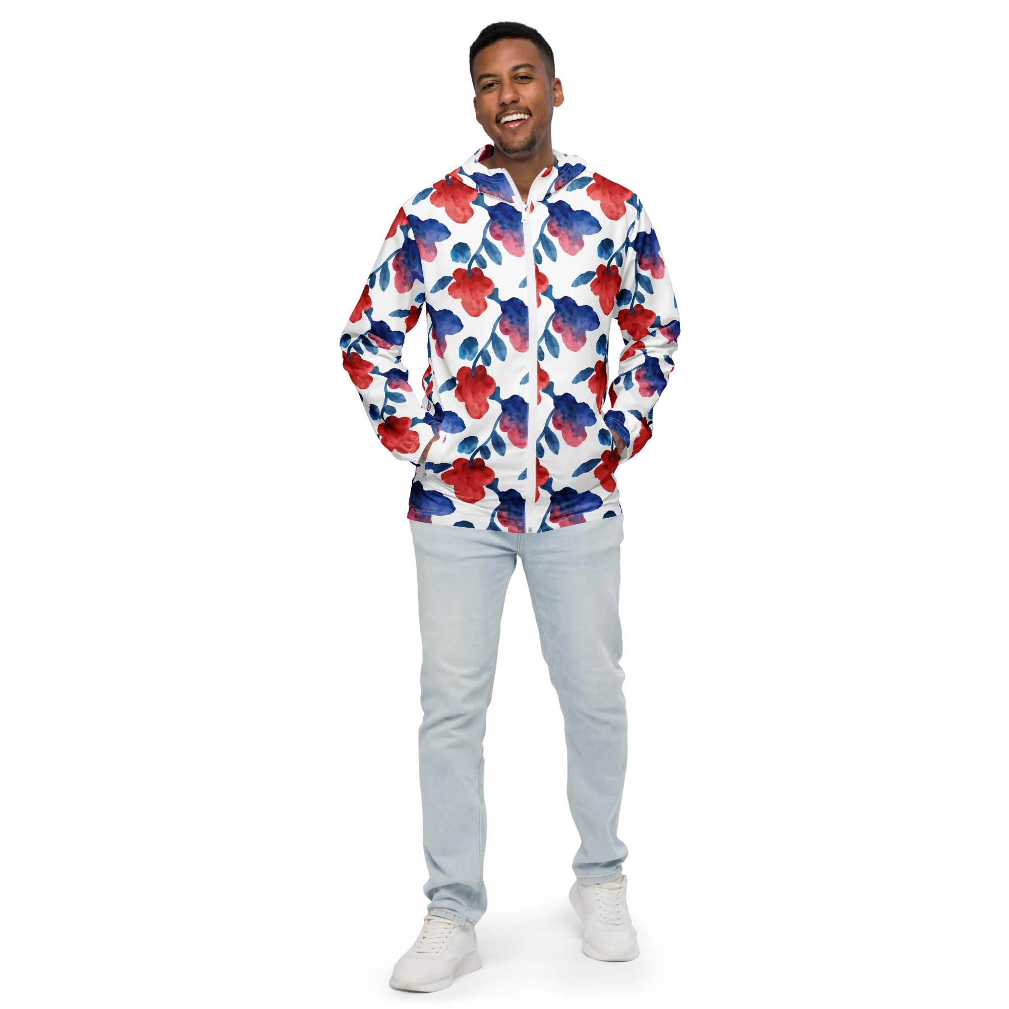 Blue Bloom Reverie on Men's Windbreaker — Front