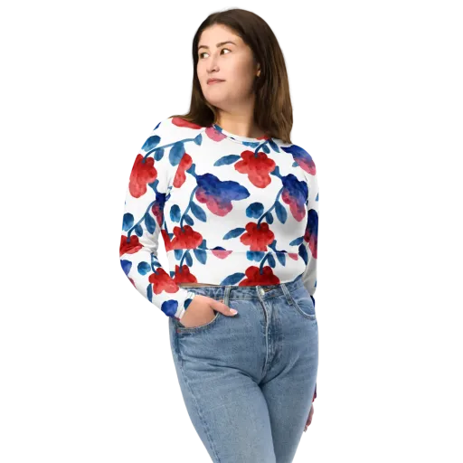 Blue Bloom Reverie on a Long Sleeve Crop Top