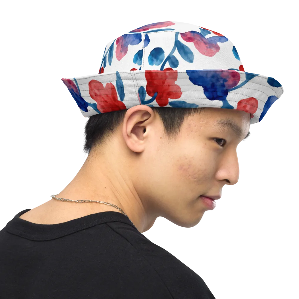 Blue Bloom Reverie on Reversible Bucket Hat — Right Outside