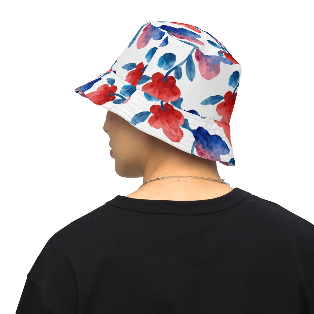 Blue Bloom Reverie on Reversible Bucket Hat — Back Inside