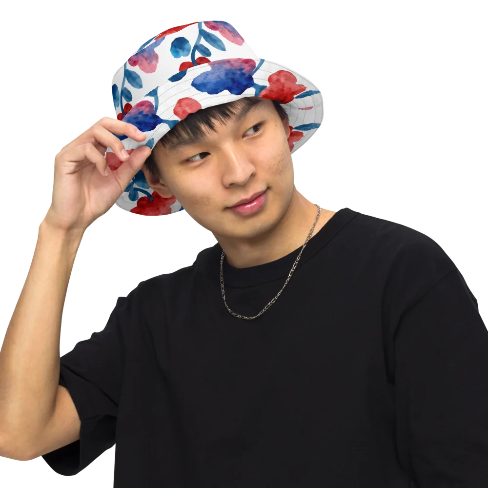 Blue Bloom Reverie on Reversible Bucket Hat — Front Inside