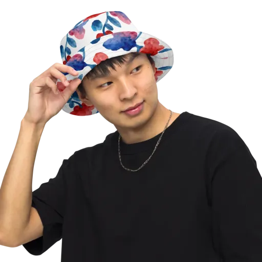 Blue Bloom Reverie on a Reversible Bucket Hat