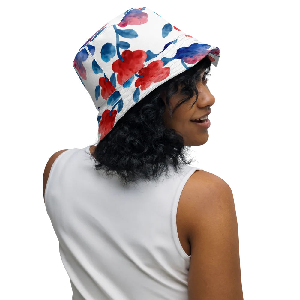 Blue Bloom Reverie on Reversible Bucket Hat — Right Outside