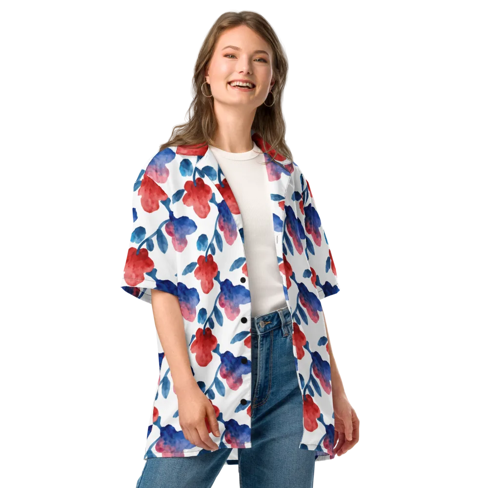 Blue Bloom Reverie on Button Shirt — Front
