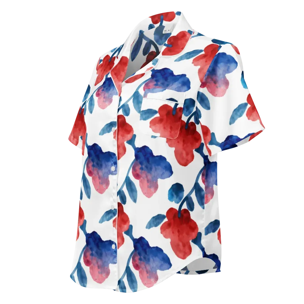 Blue Bloom Reverie on Women's Short Sleeve Pajama Top — Left Front