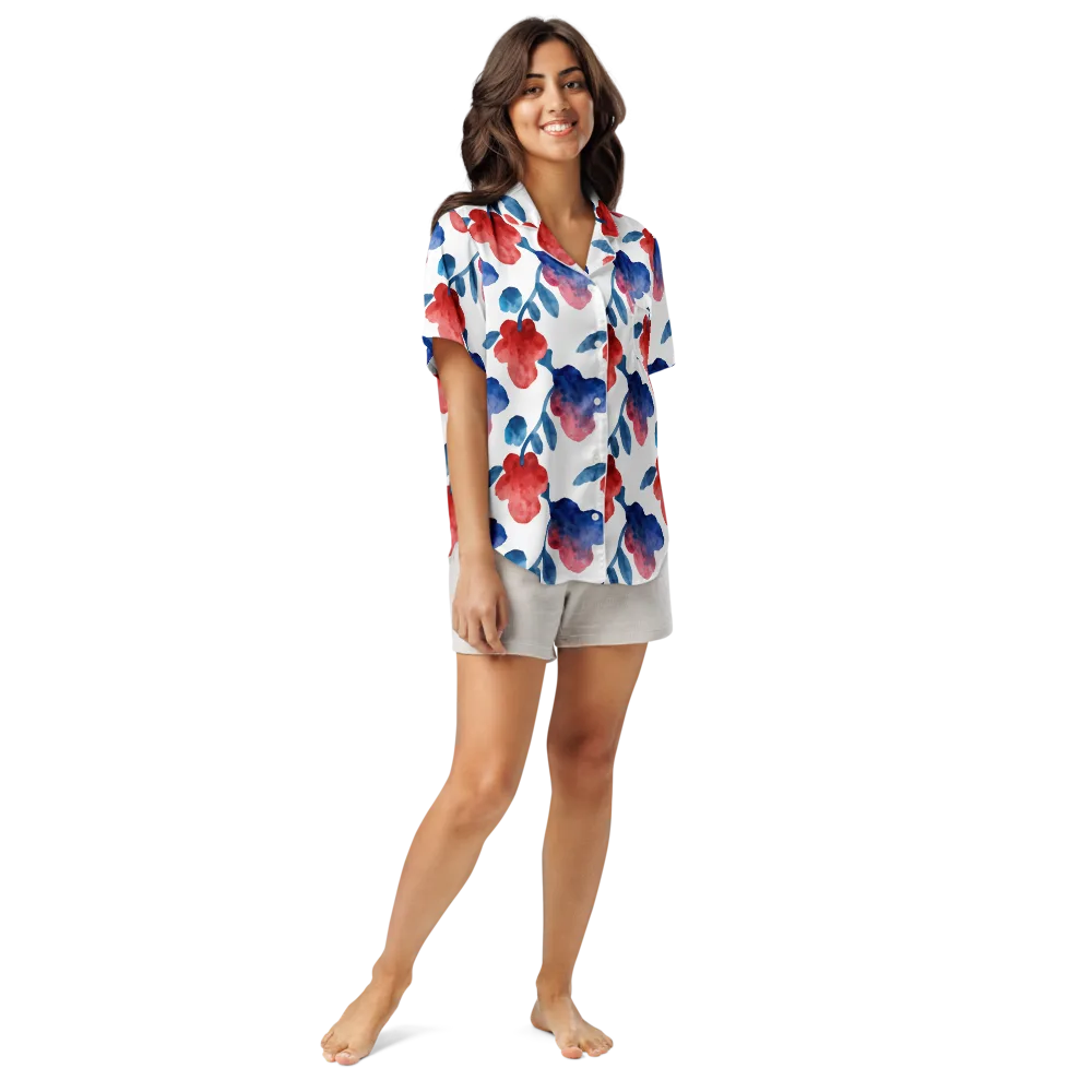 Blue Bloom Reverie on Women's Short Sleeve Pajama Top — Front