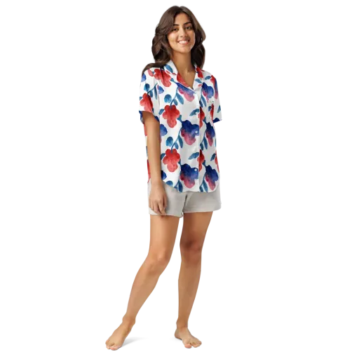 Blue Bloom Reverie on a Women's Short Sleeve Pajama Top