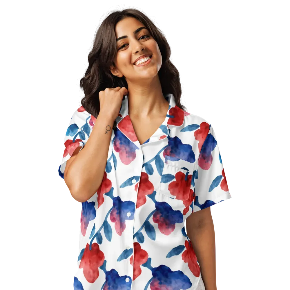 Blue Bloom Reverie on Women's Short Sleeve Pajama Top — Front