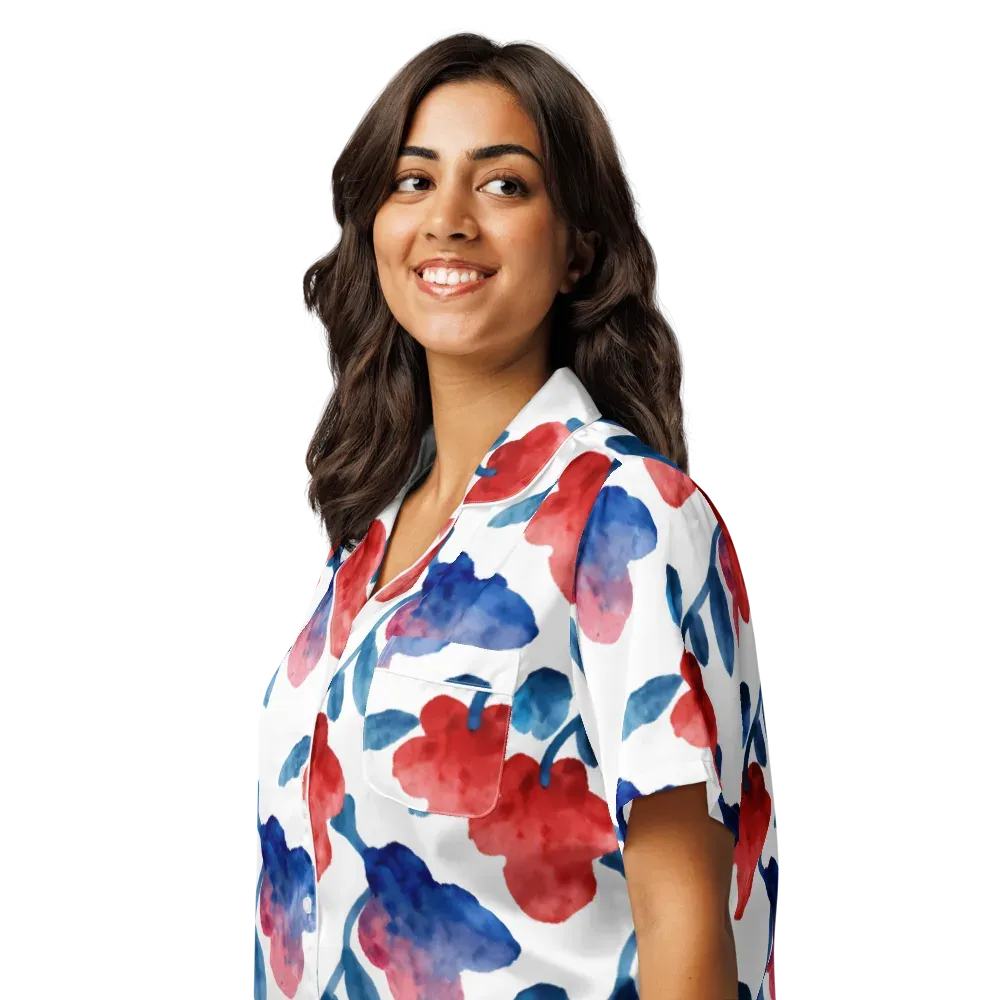 Blue Bloom Reverie on Women's Short Sleeve Pajama Top — Left Front