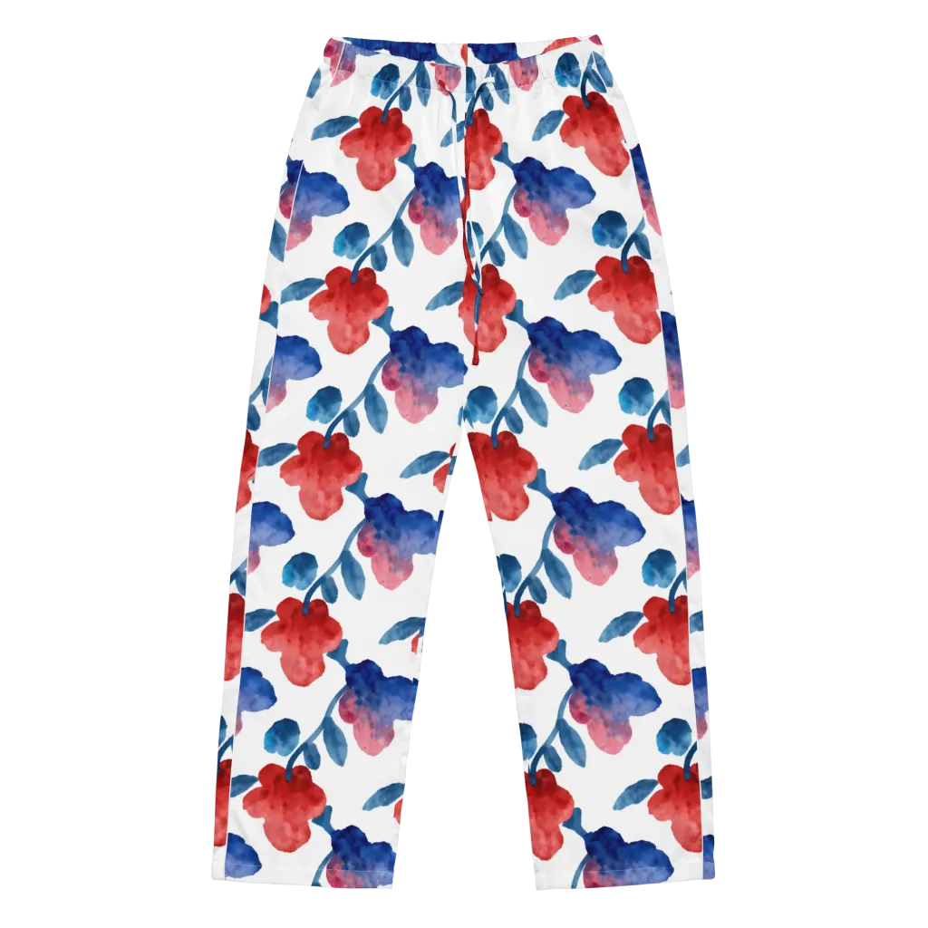 Blue Bloom Reverie on Women's Pajama Pants — Front