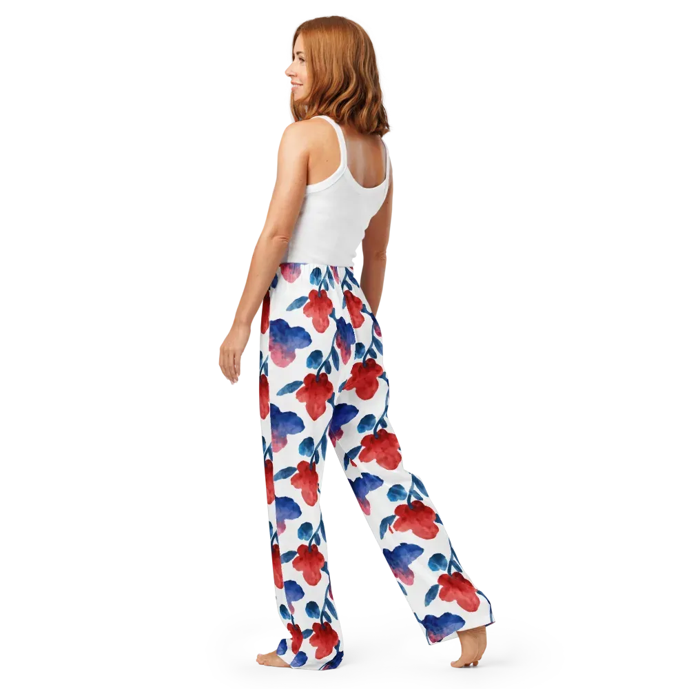 Blue Bloom Reverie on Women's Pajama Pants — Back