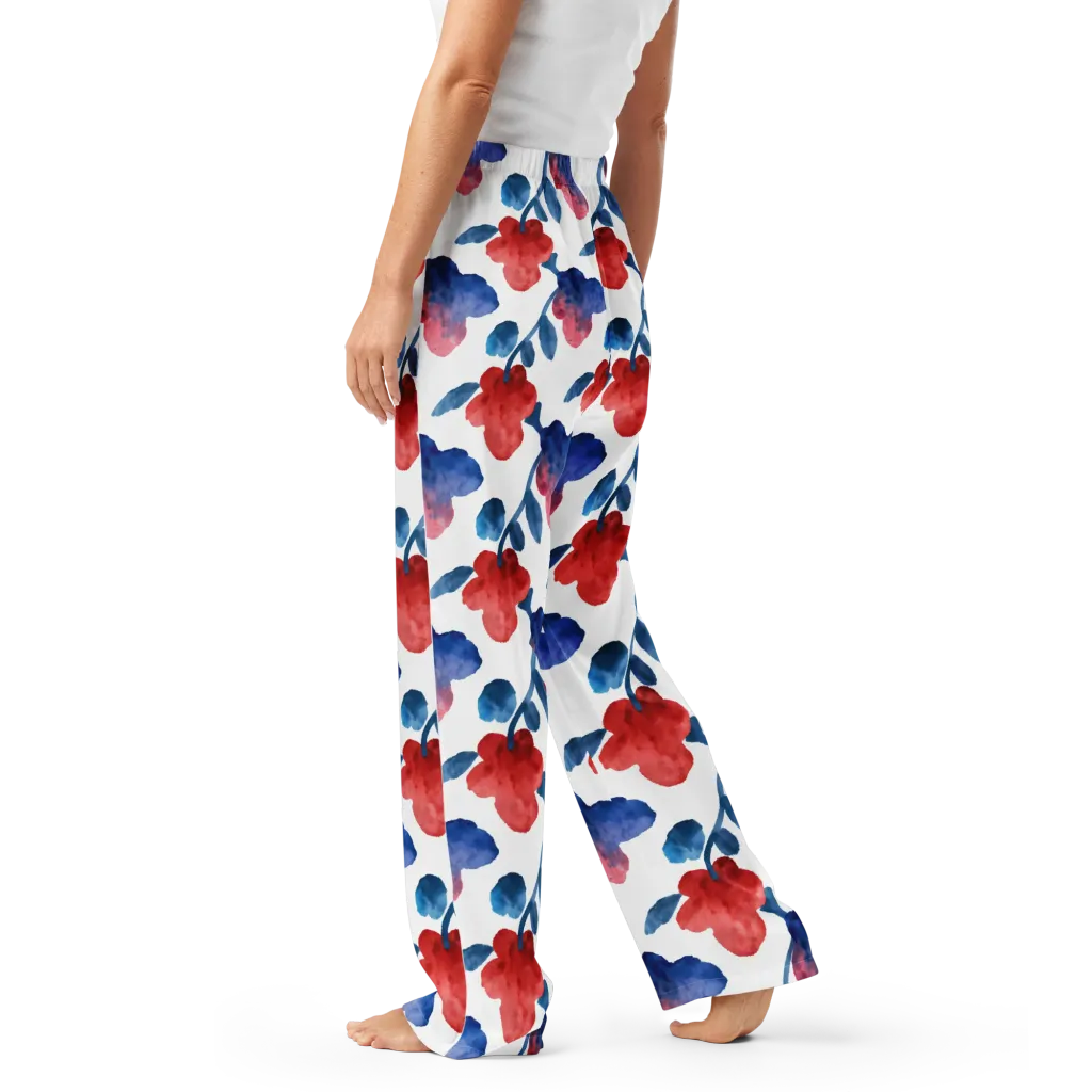 Blue Bloom Reverie on Women's Pajama Pants — Left