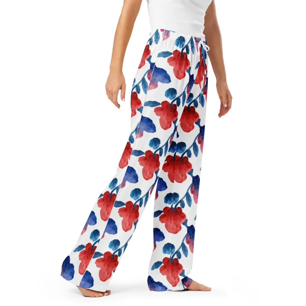 Blue Bloom Reverie on Women's Pajama Pants — Right Front