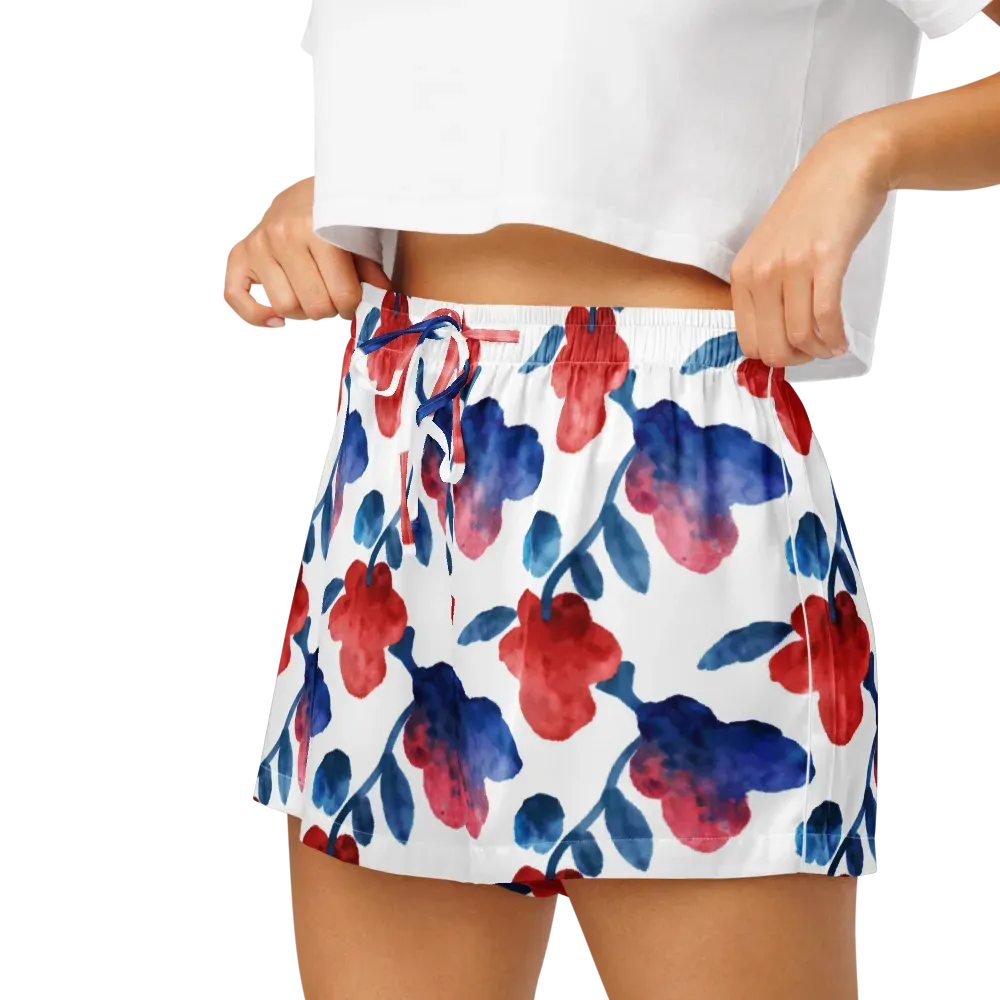 Blue Bloom Reverie on Women's Pajama Shorts — Left