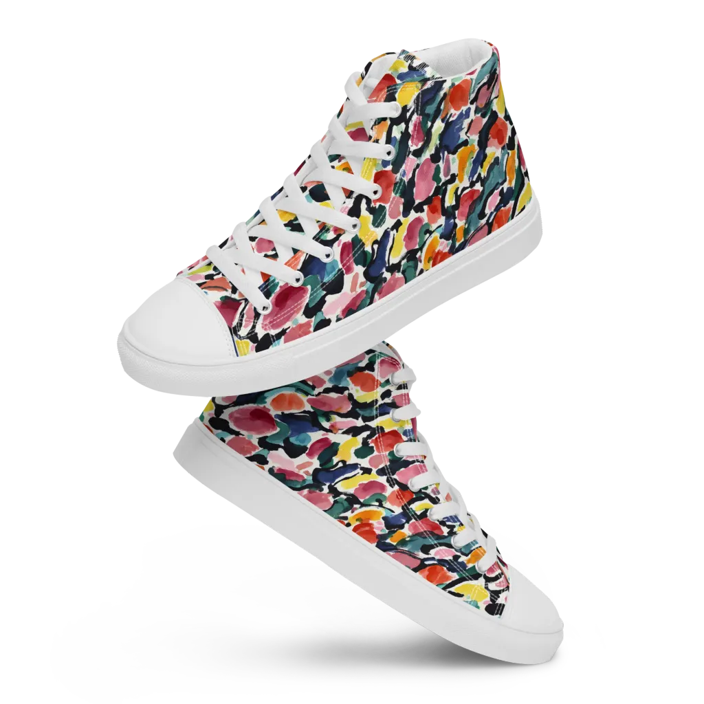 Painted Velocity on Women's High Top Canvas Shoes — Front