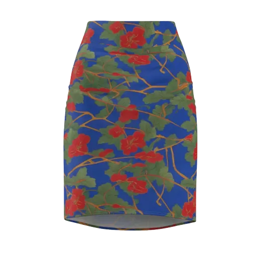 Scarlet Vine on a Pencil Skirt