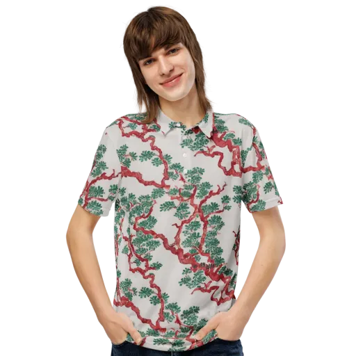 Coral Canopy on a Men's Slim Fit Polo Shirt