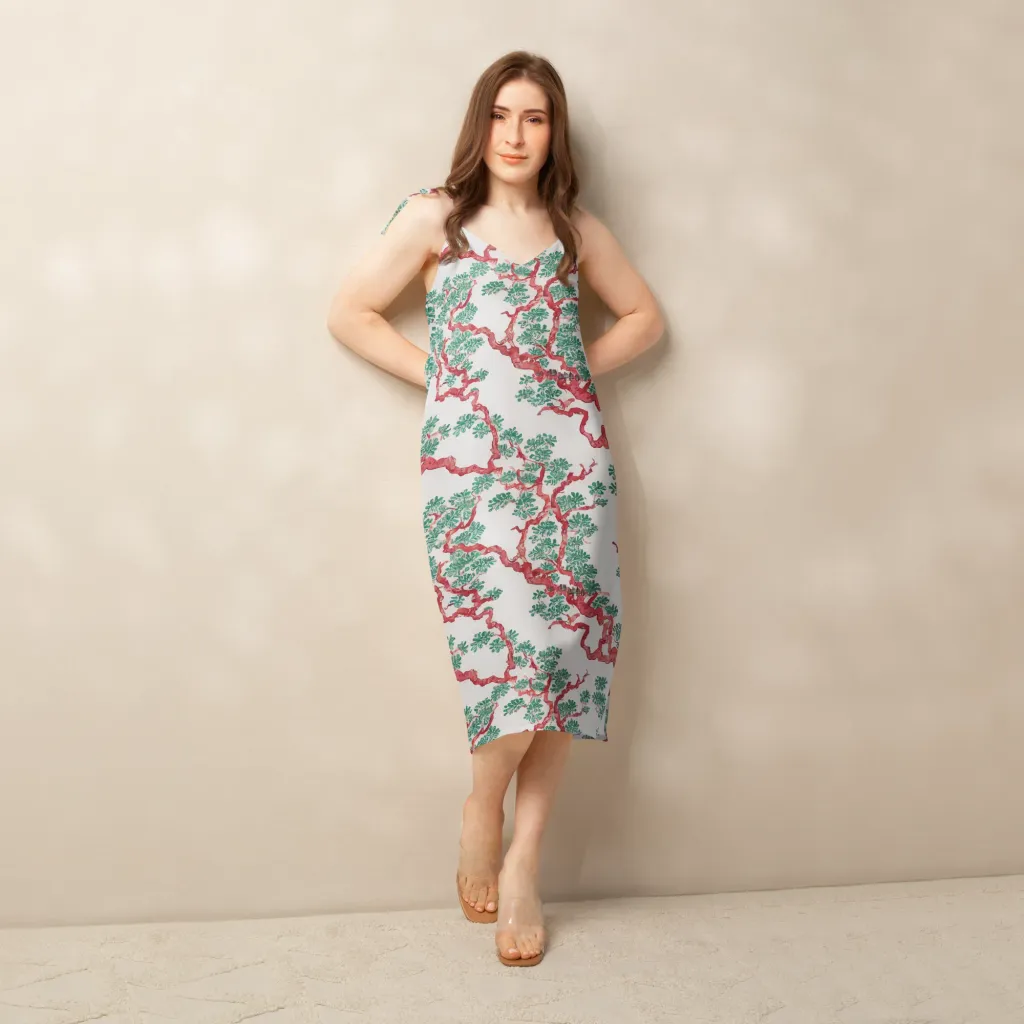 Coral Canopy on Slip Dress — Front