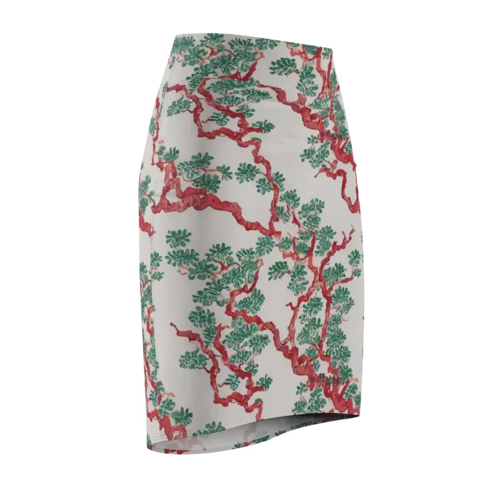 Coral Canopy on Pencil Skirt — Front Side