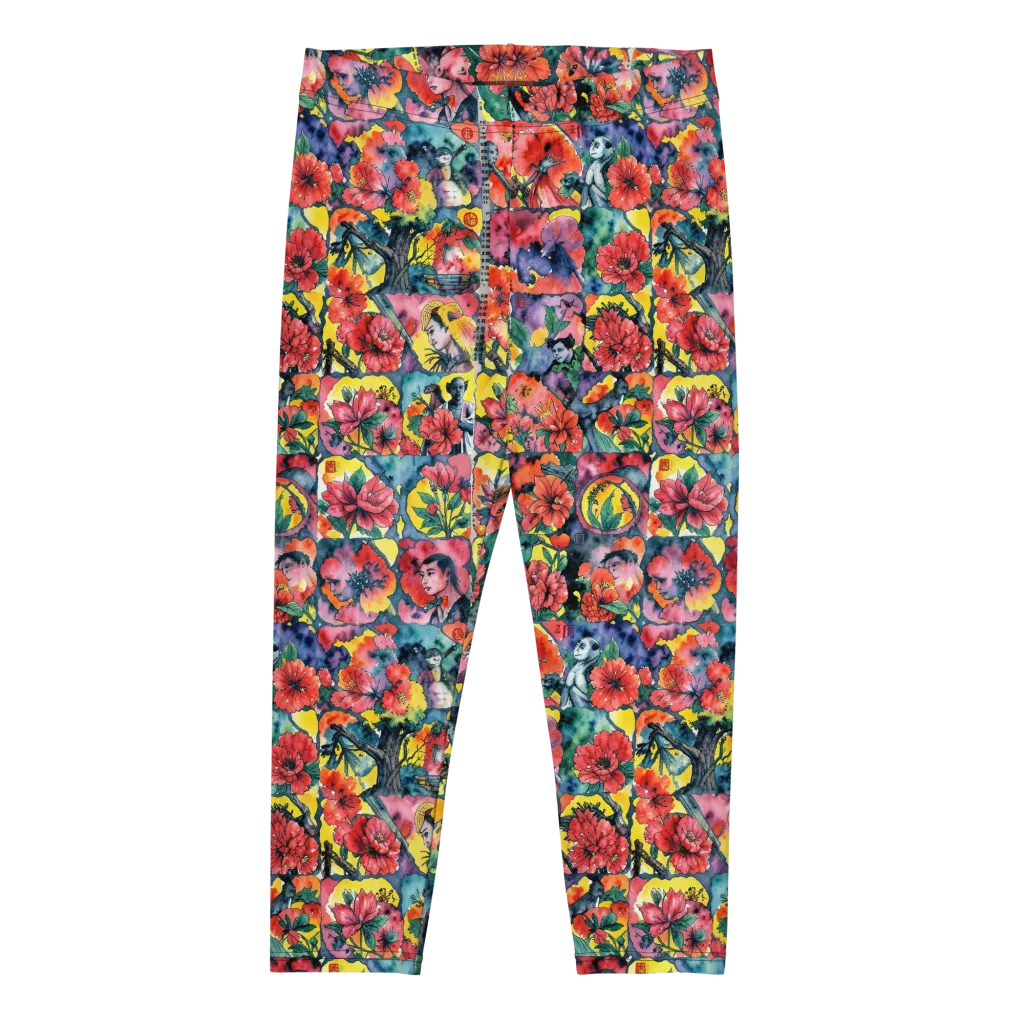 Crimson Garden Myth on Capri Leggings — Front