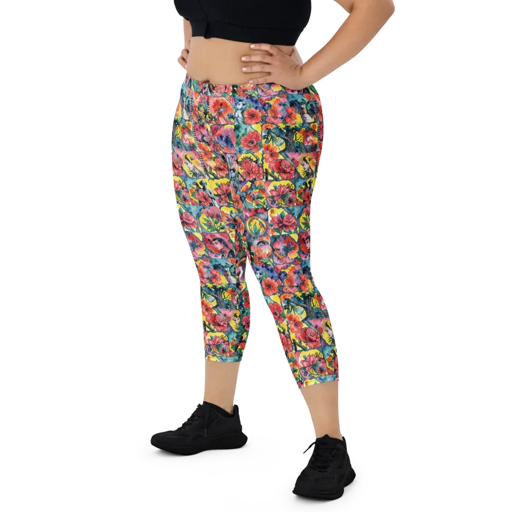 Crimson Garden Myth on Capri Leggings — Front